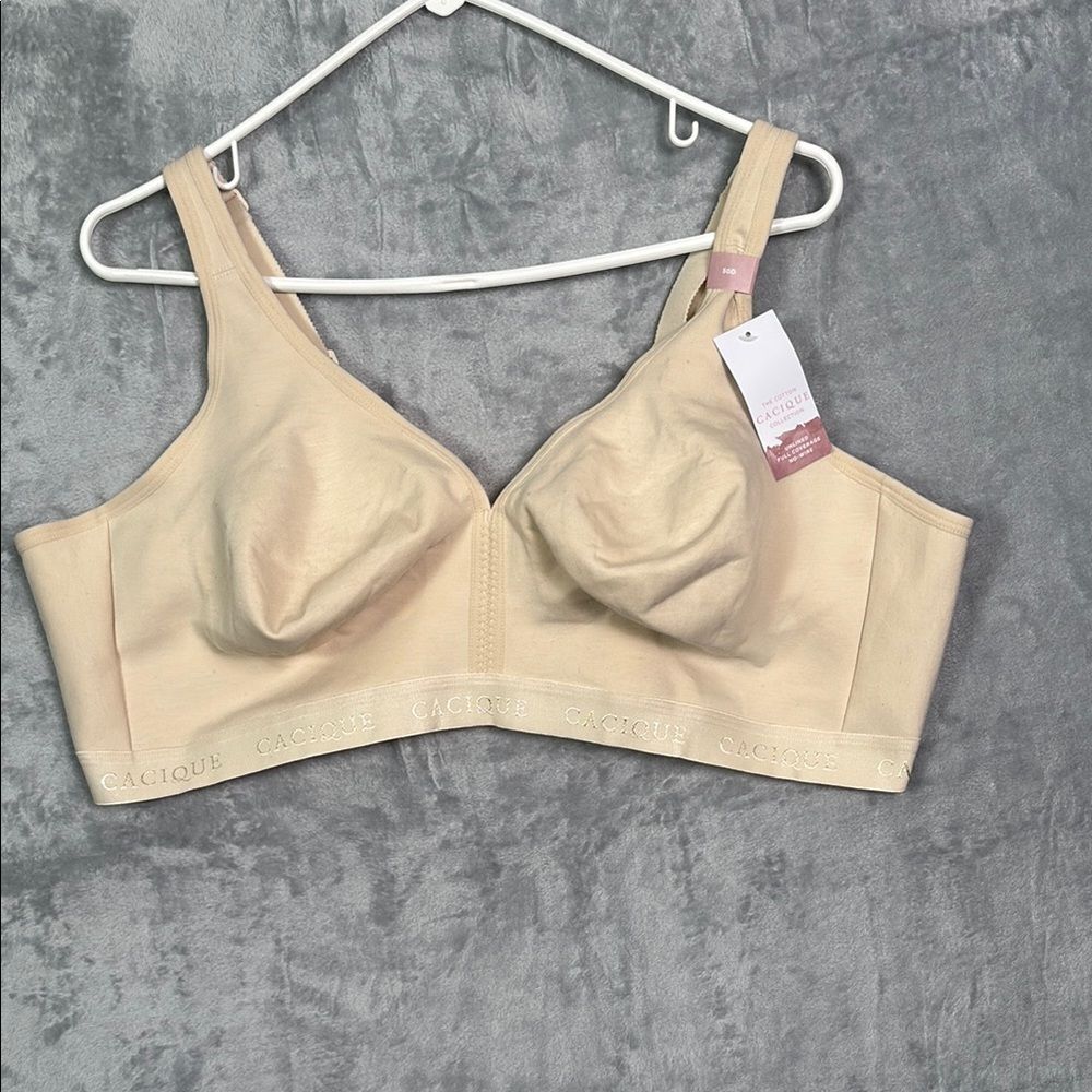NWT New Cacique Beige Nude Unlined Full Coverage Wireless Bra Size 50D